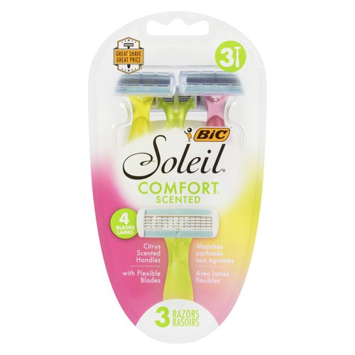 Bic Soleil Comfort 4 Blades Razor Citrus Scented Handles 3 Pack
