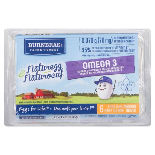 Burnbrae Farms Naturegg Omega 3 Eggs Grade A Medium 6 Count