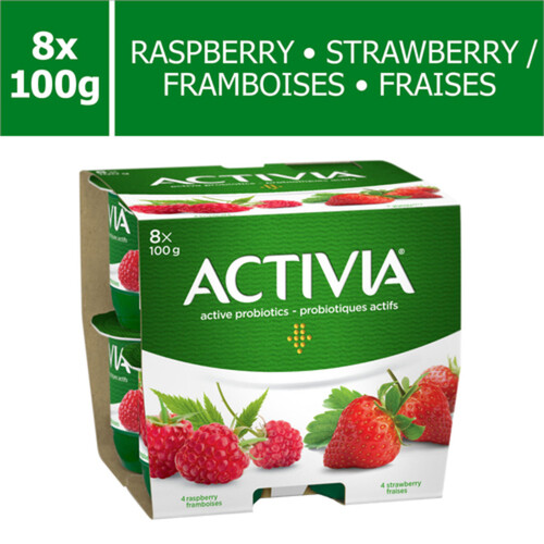Activia Yogurt with Probiotics Strawberry Raspberry 8 x 100 g