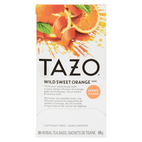 Tazo Caffeine-Free Herbal Tea Wild Sweet Orange 20 Tea Bags 