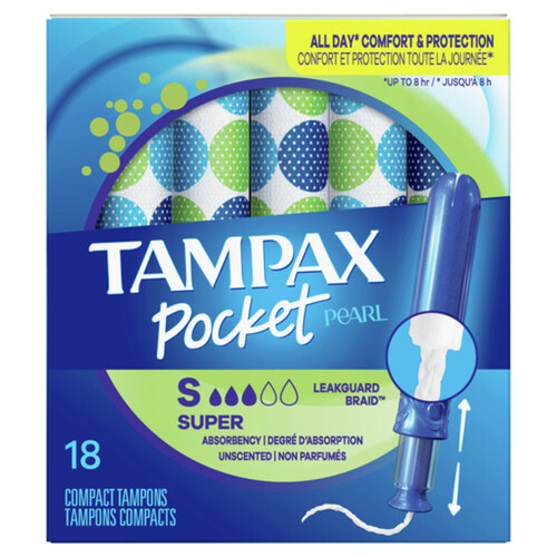 Tampax Pocket Pearl Tampons Super Unscented 18 Count