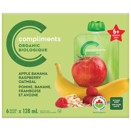 Compliments Organic Baby Food Puree Apple Banana Raspberry Oatmeal 768 ml