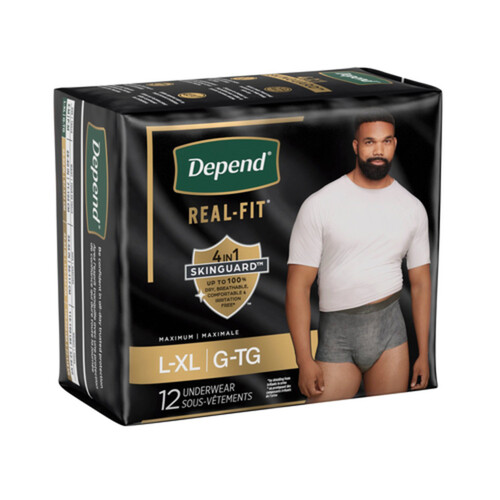 Depend Real Fit Men Underwear Max Grey Large/Extra Large 12 Count