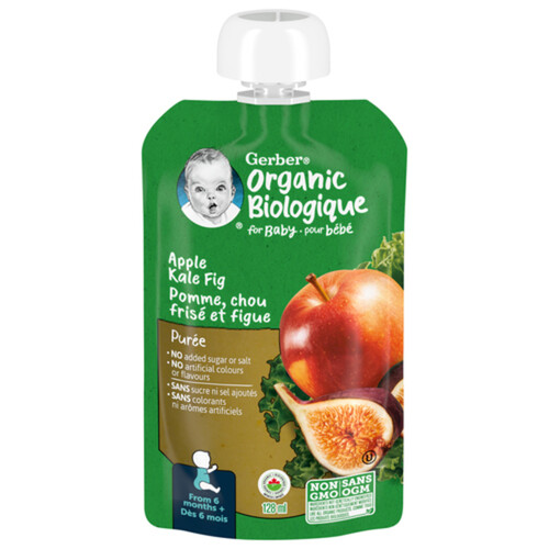 Gerber Organic 6m+ Baby Food Purée Apple Kale Fig 128 ml