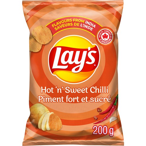 Lay's Potato Chips Hot 'n' Sweet Chilli Ridged Flavoured 200 g