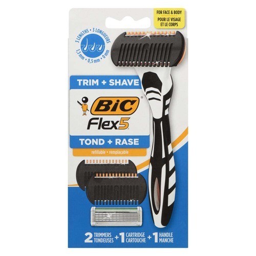 Bic Flex 5 Face & Body Grooming Kit Trim + Shave Refillable 2 Trimmers