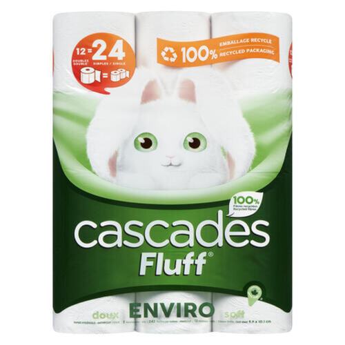 Cascades Brand Fluff Bathroom Tissue Enviro Soft 2-Ply 12 Rolls x 242 Sheets