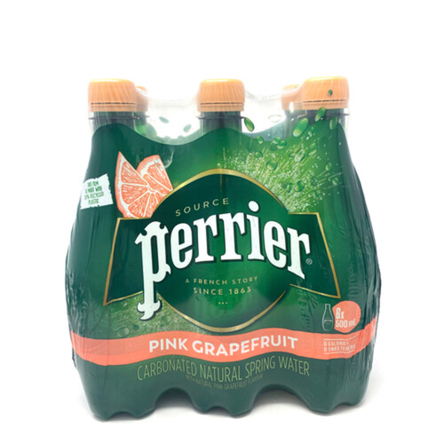 Perrier Sparkling Mineral Water Pink Grapefruit 6 x 500 ml (bottles)