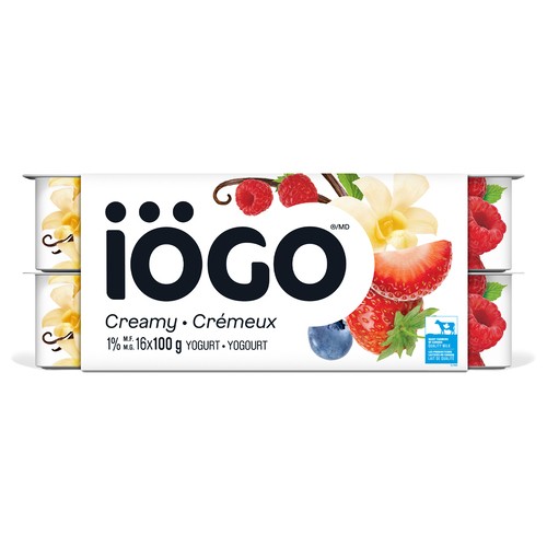 iÖGO 1% Yogurt Cups Creamy Strawberry Raspberry Blueberry Vanilla 16 x 100 g