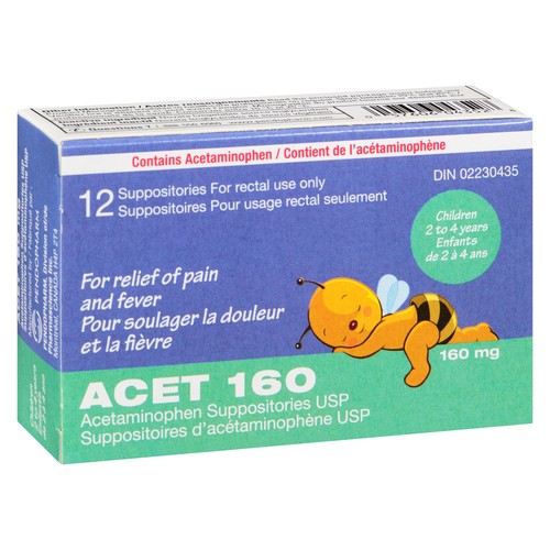 Acet 160 Acetaminophen Suppository USP 12 EA