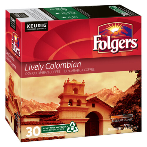 Folgers Coffee Pods Lively Colombian Medium Roast 30 K-Cups 270 g