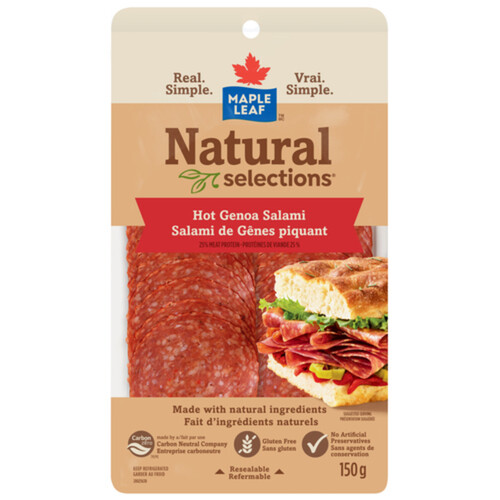 Maple Leaf Natural Selections Deli Sliced Genoa Salami Dry-Cured Hot 150 g