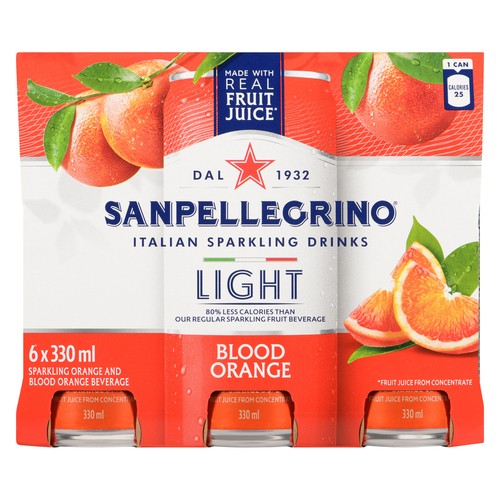 San Pellegrino Sparkling Beverage Light Blood Orange 6 x 330 ml (cans)