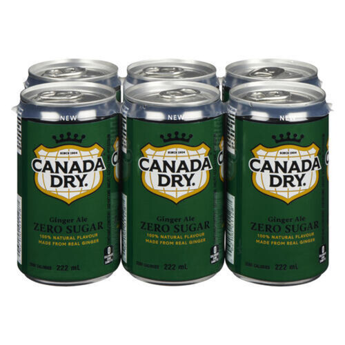 Canada Dry Zero Sugar Soft Drink Ginger Ale 6 x 222 ml (cans)