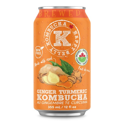 Happy Belly Kombucha Ginger Turmeric 355 ml (can)