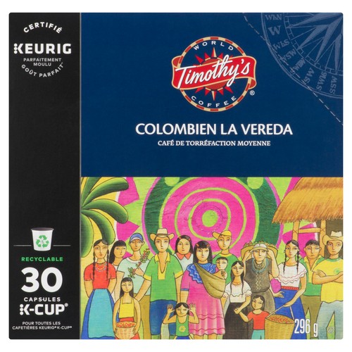 Timothy's Coffee Pods Colombian La Vereda Medium Roast 30 K-Cups 296 g