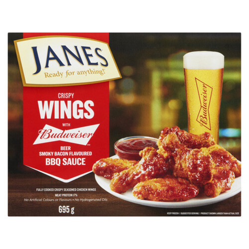 Janes Frozen Crispy Chicken Wings With Budweiser Smoky Bacon Flavoured BBQ 695 g