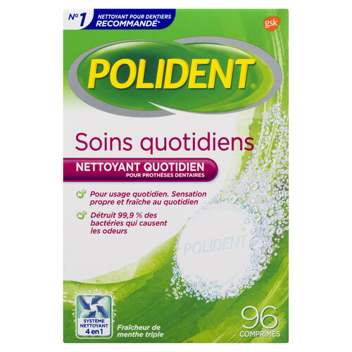 Polident Daily Care Denture Cleanser Tablets Triple Mint Fresh 96 Tablets