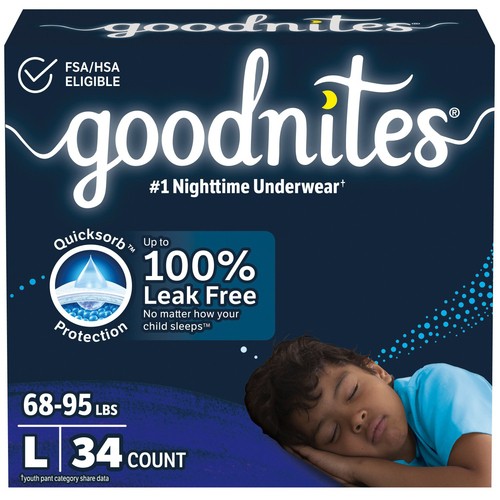 Goodnites Boys Nighttime Bedwetting Underwear Size L (68-95 lbs) 34 Count