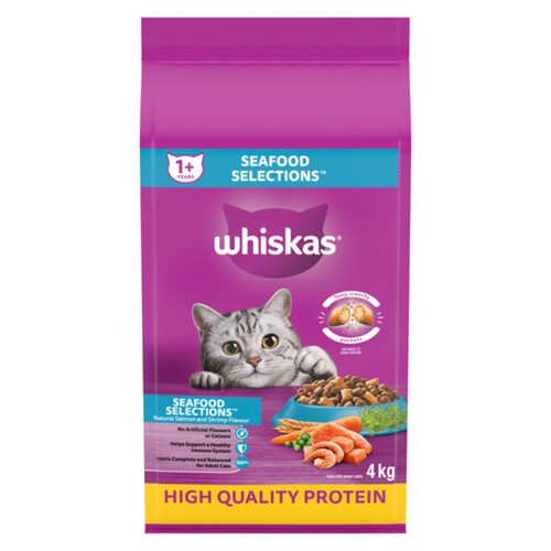 Whiskas Seafood Selections Adult Dry Cat Food With Real Salmon & Shrimp 4 kg