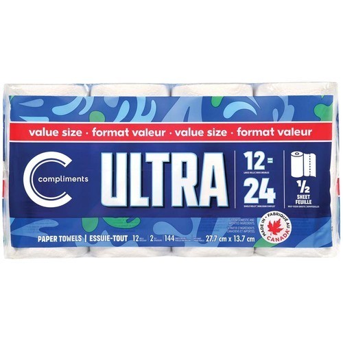Compliments Ultra Paper Towel 2-Ply 12 Rolls x 144 Sheets
