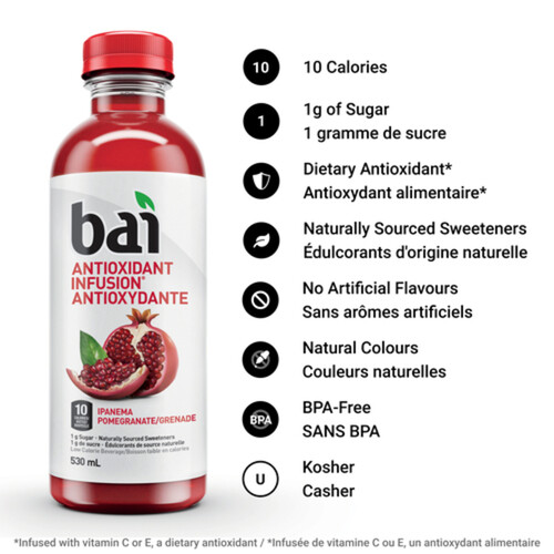 Bai Antioxidant Beverages Ipanema Pomegranate 530 ml (bottle)