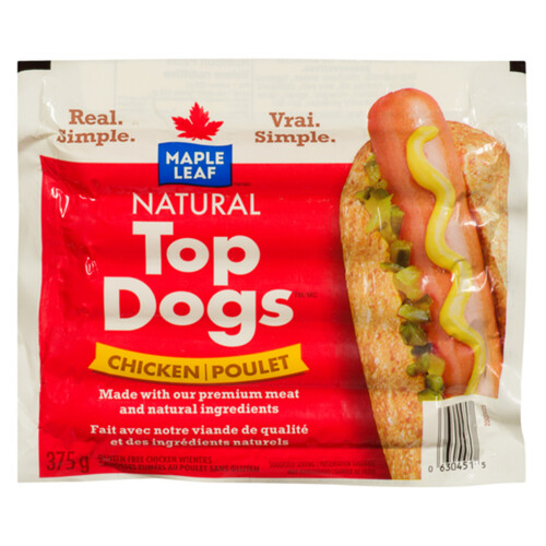 Maple Leaf Natural Top Dogs Chicken Hot Dogs 375 g