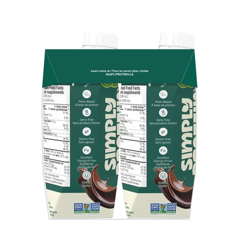 Simply Protein Plant Protein+ Shake Ready To Drink Chocolate 4 x 330 ml