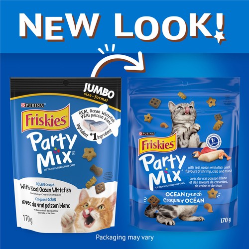 Friskies Cat Treats Party Mix Ocean Crunch with Real Ocean Whitefish 170 g