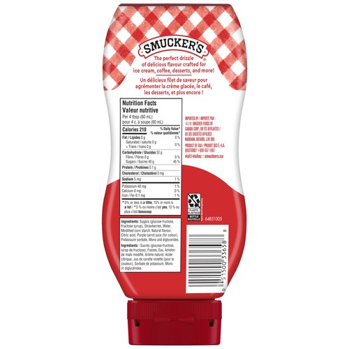 Smucker's Ice Cream Toppings Sundae Syrup Strawberry 428 ml