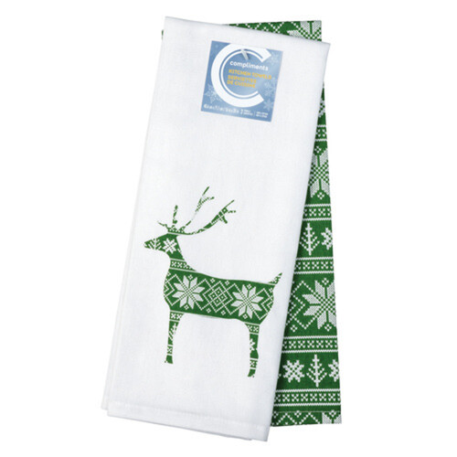 Compliments Tea Towels Holiday Reindeer 2 EA