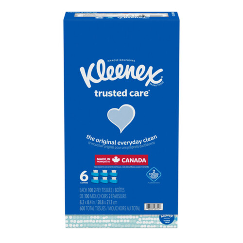 Kleenex Trusted Care Everyday Facial Tissues 6 Flat Boxes 2-Ply