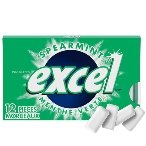 Excel Spearmint Sugar Free Chewing Gum 12 Pieces 1 Pack