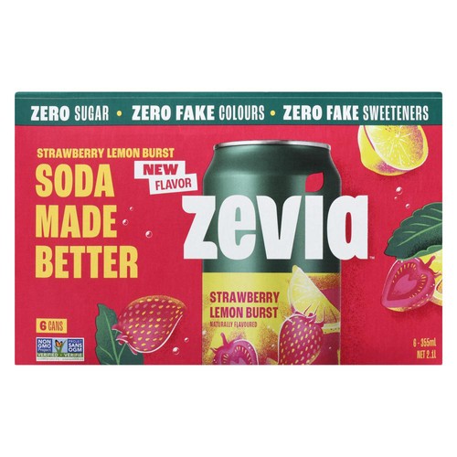 Zevia Soda Strawberry Lemon Burst 6 x 355 ml (cans)