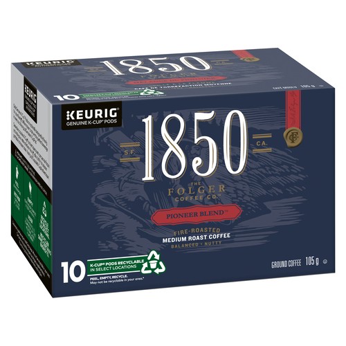 Folgers 1850 Coffee Pods Pioneer Blend Medium Roast 10 K-Cups 105 g