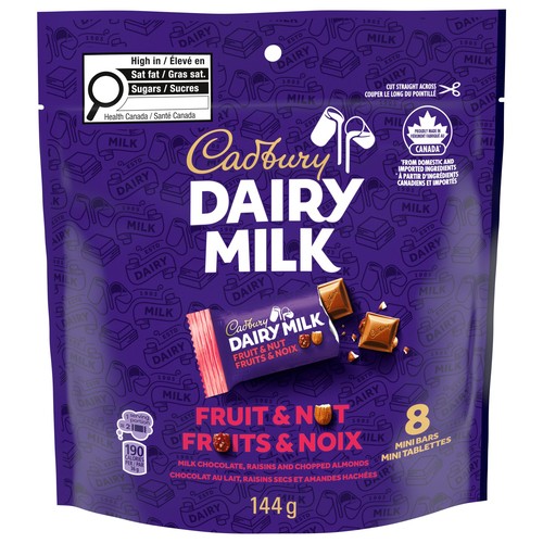 Cadbury Dairy Milk Mini Bars Fruit & Nut Bag Of 8 X 18 g 144 g