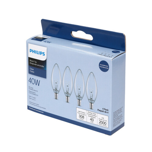 Philips Light Bulbs DuraMax 40W B10 Candelabra Base Clear Chandelier 4 EA