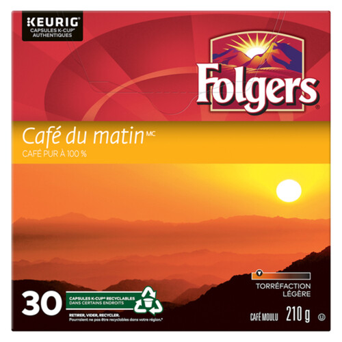 Folgers Coffee Pods Morning Cafe Light Roast 30 K-Cups 210 g