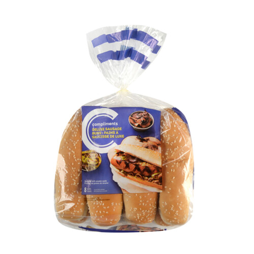 Compliments Bun Deluxe Sausage Sesame Seed 8 x 65 g