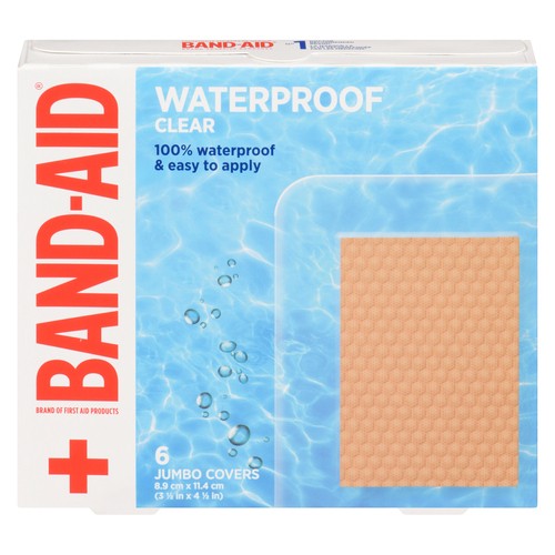 Band-Aid Adhesive Bandages Waterproof Clear Jumbo 6 Count