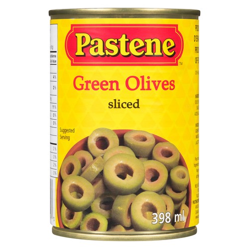 Pastene Canned Sliced Olives Green 398 ml