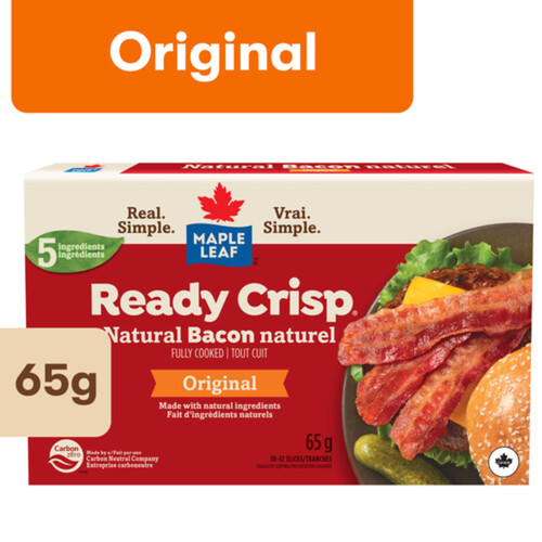 Maple Leaf Ready Crisp Natural Bacon Slices Fully Cooked 65 g