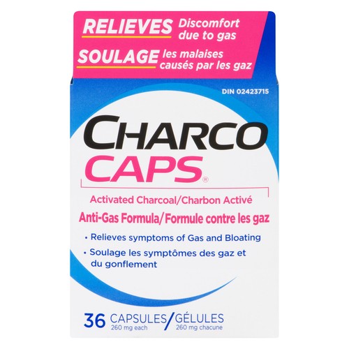 Charco Caps Anti Gas Formula Capsules Activated Charcoal 36 EA