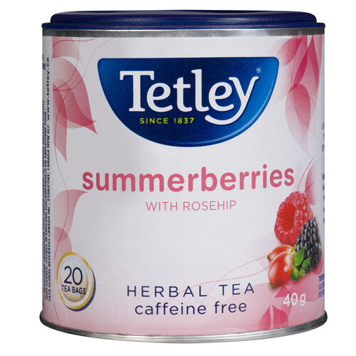 Tetley Caffeine-Free Herbal Tea Summerberries With Rosehip 20 Tea Bags
