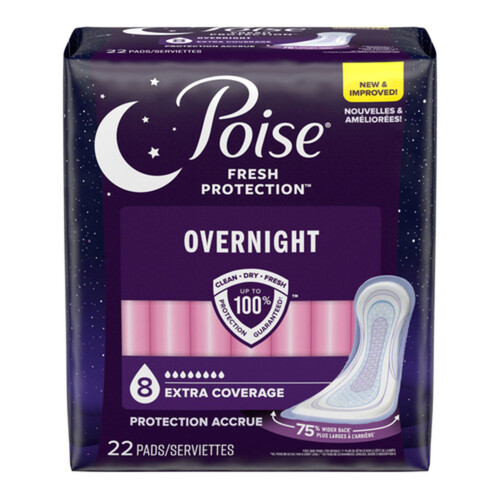 Poise Incontinence Pads for Women Overnight Extra-Coverage 22 Count