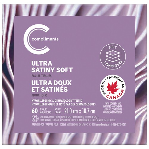 Compliments Facial Tissue Ultra Satiny Soft 3-Ply 60 Sheets 