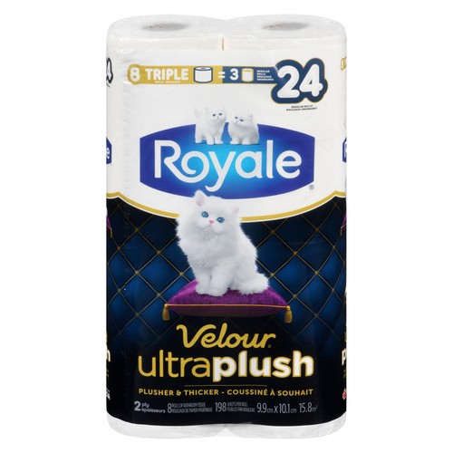 Royale Bathroom Tissue Velour Ultra Plush 2-Ply 8 Rolls x 198 Sheets