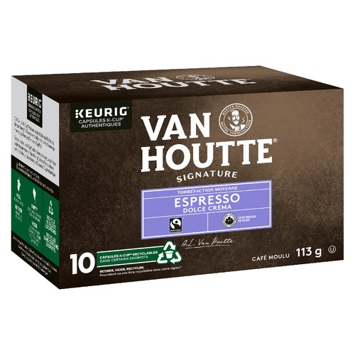 Van Houtte Organic Coffee Pods Fair Trade Espresso Dolce Crema 10 K-Cups 113 g