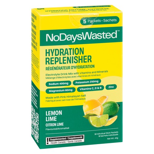 No Days Wasted Hydration Replenisher Electrolyte Drink Mix Lemon Lime 5 x 8 g