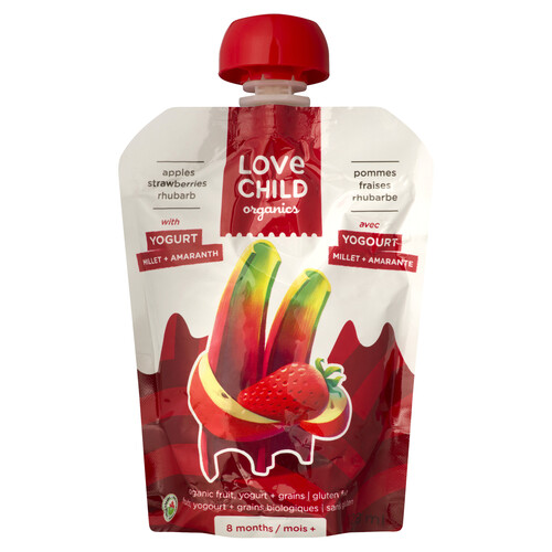 Love Child Organics Baby Food Apple, Strawberry, Rhubarb With Yogurt 128 ml